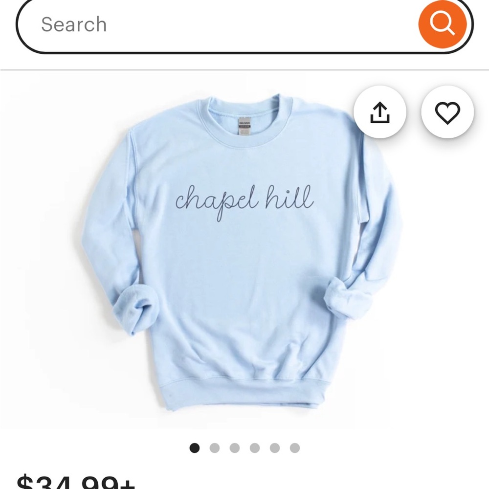 UNC CHAPEL HILL NEW Sky Blue Sweatshirt size XL—screen printed lettering